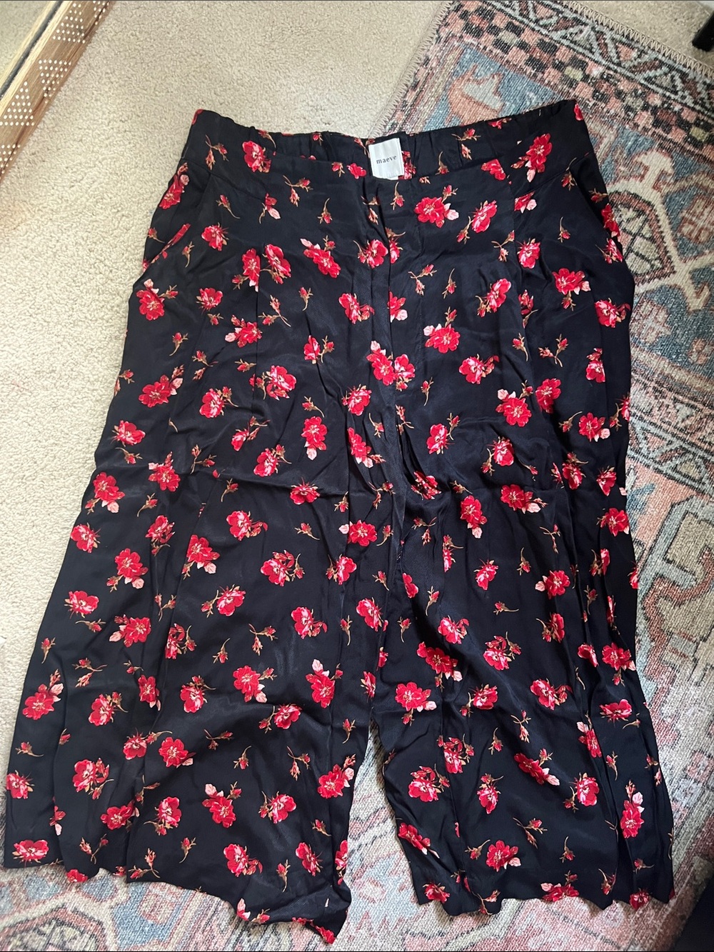 Maeve Floral Wide Leg Satin Pants